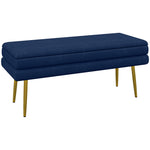 Banc banquette coffre de rangement 2 en 1 assise aspect velours et pieds acier - 100 x 37,5 x 42 cm bleu et doré