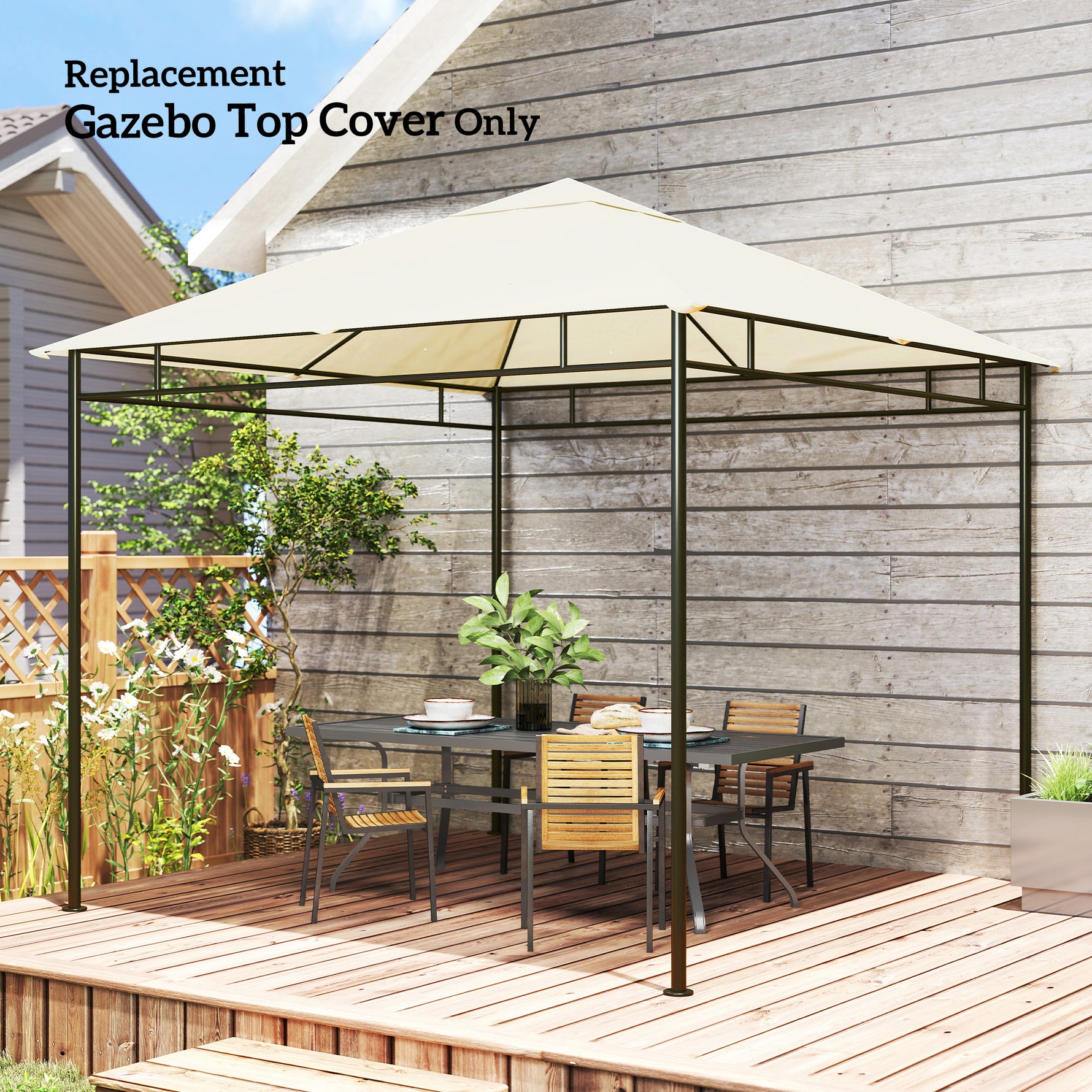 Toile de rechange pour pavillon tonnelle tente toit de remplacement gazebo de jardin polyester 180 g/m² 3 x 3 m crème