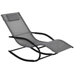 Chaise longue à bascule rocking chair ergonomique avec tétière accoudoirs métal galvanisé textilène Gris