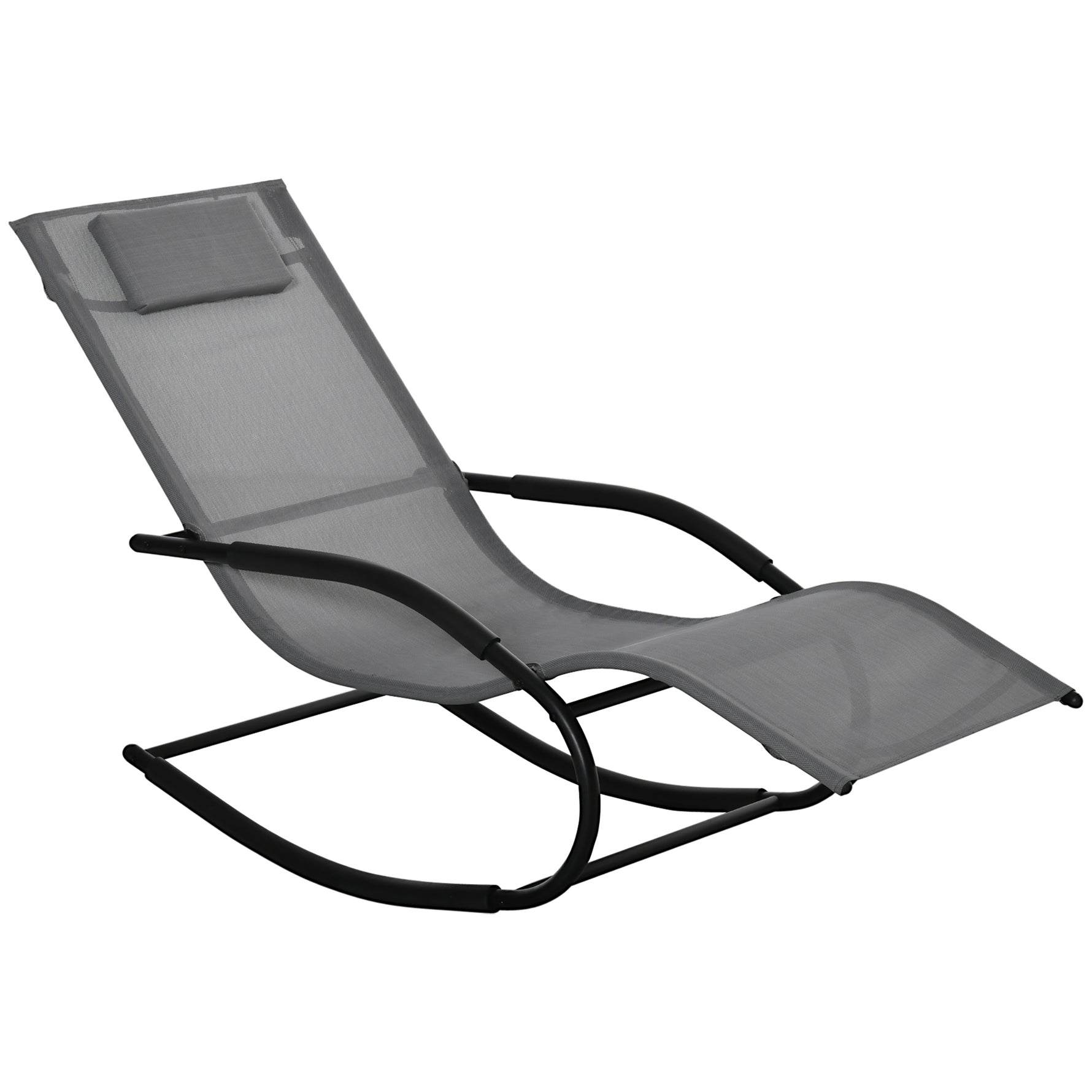 Chaise longue à bascule rocking chair ergonomique avec tétière accoudoirs métal galvanisé textilène Gris