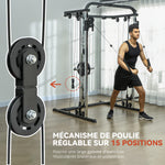 Station de musculation station de traction à câble support à squat barre câble cross-over 210 x 132 x 225 cm noir