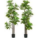Lot de 2 plantes artificielles Figuier à feuilles de violon Ficus Lyrata hauteur 180cm avec Pot