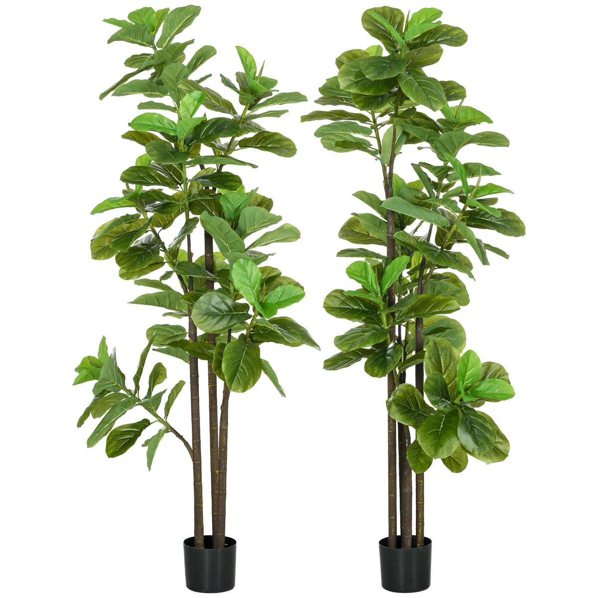 Lot de 2 plantes artificielles Figuier à feuilles de violon Ficus Lyrata hauteur 180cm avec Pot