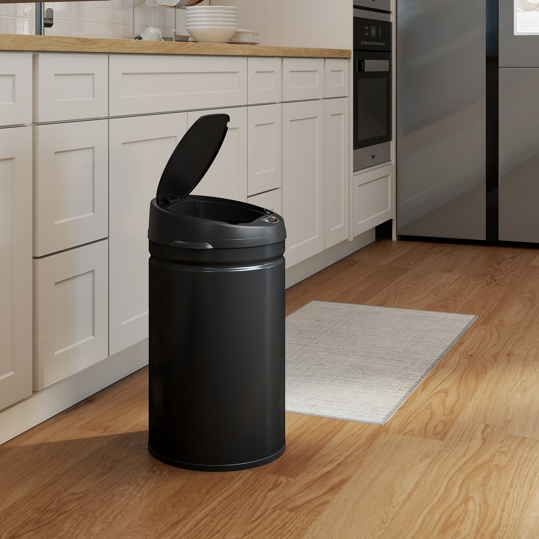 Poubelle cuisine automatique 30L acier inoxydable, poubelle à couvercle à fermeture en douceur, 32x30,5x51cm, noir