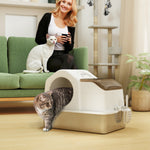 Maison de toilette pour chat avec couvercle amovible, bac à litière chat fermé côtés hauts, 60,5x40,5x45cm, blanc