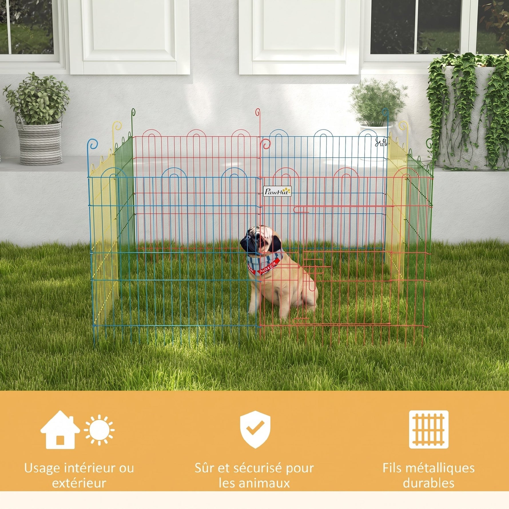 Enclos Pliant en Acier pour Chiens, Lapins, Rongeurs, Petits Animaux, Intérieur et Extérieur, 8 Panneaux avec Porte