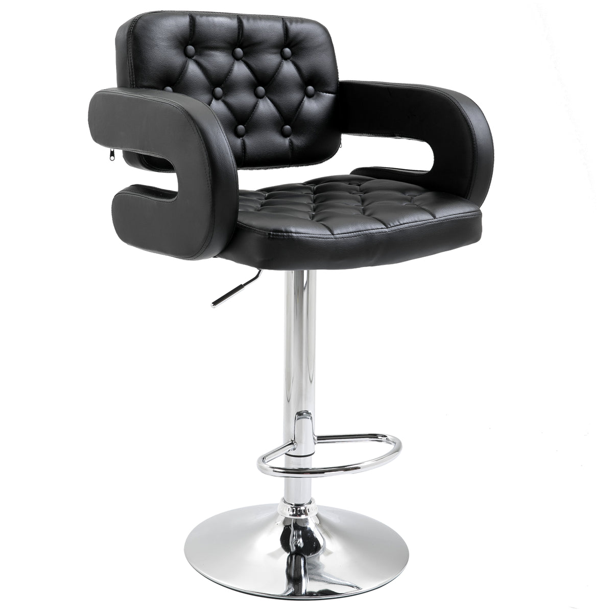 Tabouret de bar pivotant chaise de bar réglable en hauteur avec dossier repose-pieds et accoudoirs 61x50x93-113cm noir