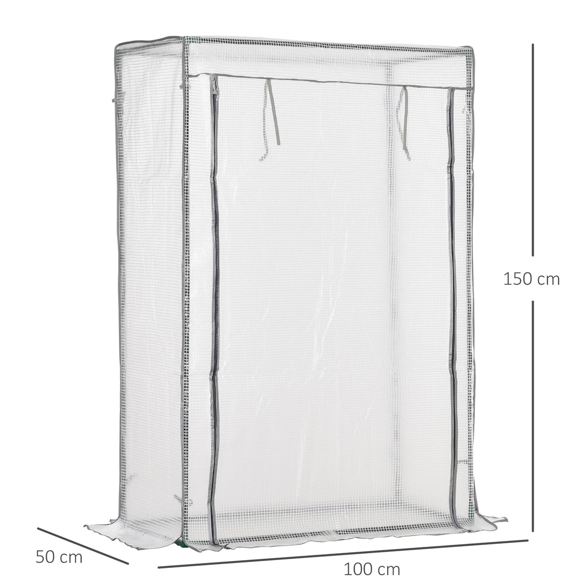 Serre de jardin, serre de balcon, bâche renforcée PE, châssis en acier, porte zippée enroulable, 100 x 50 x 150 cm blanc