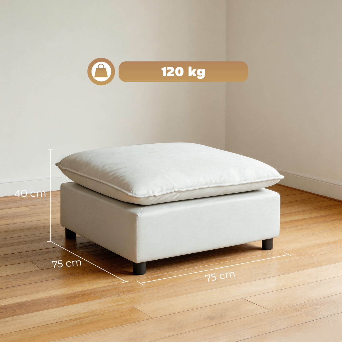 Repose pied salon carré, ottoman avec pieds en plastique, pouf salon pour chambre à coucher, entrée, 75x75x40 cm, gris