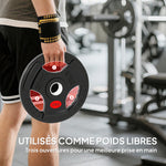 Disques de Poids en Acier 20 kg, Finition PVC, Plaques de Poids 2 x 10 kg, 3 Poignées, Trous de Ø 50 mm, Noir