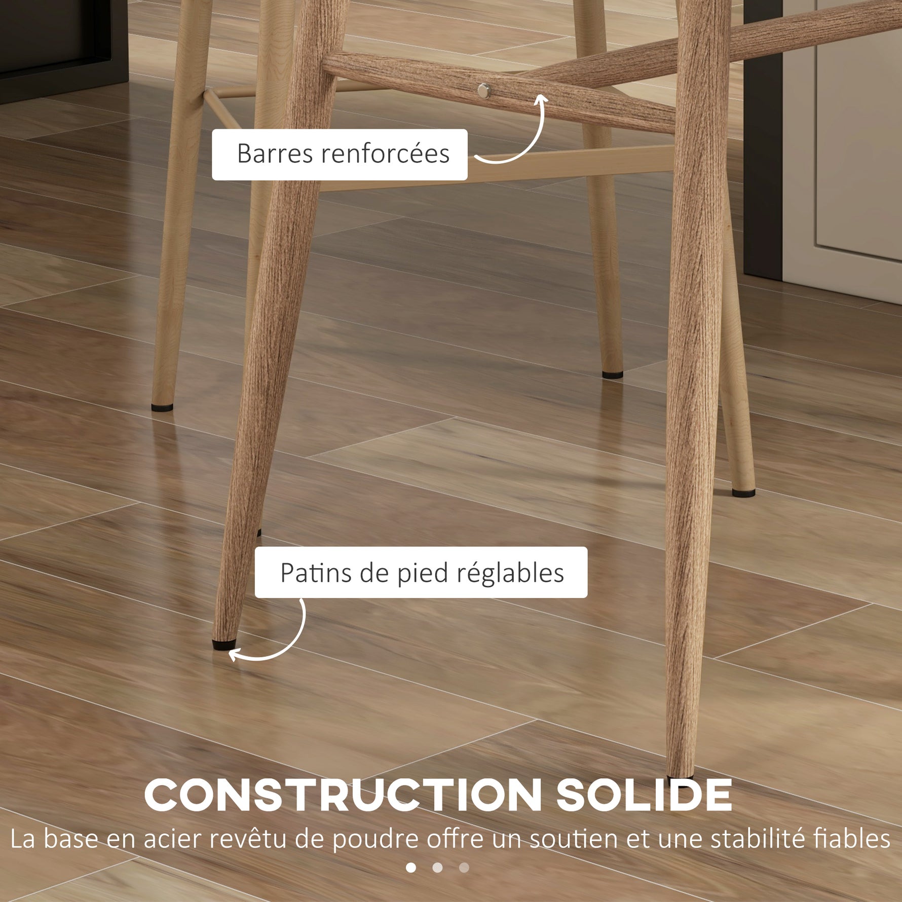 Table de bar rectangulaire 4 personne pieds en acier effet bois assemblage facile 118 x 58 x 98 cm blanc