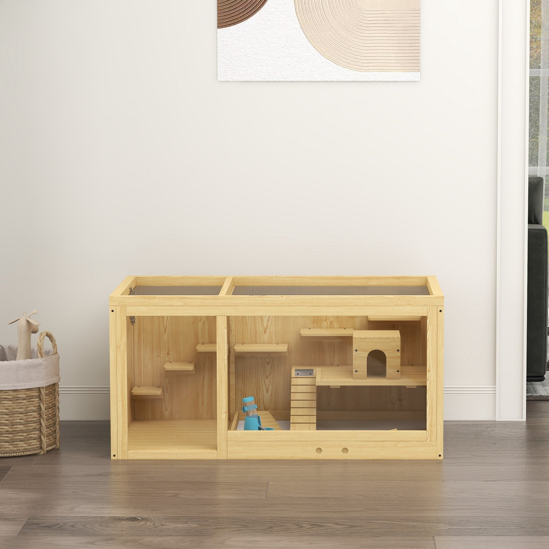 Cage Hamster Habitat pour Rongeurs Souris Plusieurs Niveaux Plateformes Échelle Balançoires 100 x 50 x 50 cm Naturel