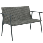 2-Seater Garden Bench in Woven Resin and Steel, with Armrests, Adjustable Backrests and Feet, 110x58x78cm, Grey