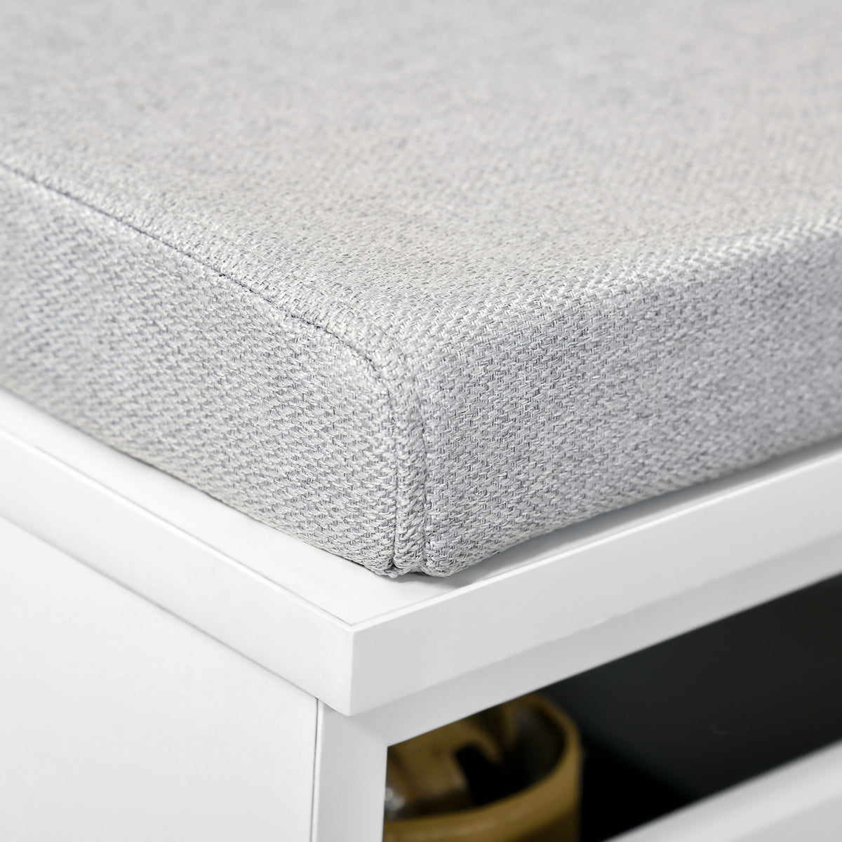 Banc de Rangement avec Coussin Gris - Meuble à Chaussures - Banc à Chaussures avec Grand tiroir Double Compartiment - MDF Blanc
