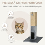 Poteau à gratter pour chat griffoir pour chat balle avec clochette 2 brosses de toilettage 59,5 x 39 x 79 cm beige gris