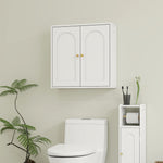 Armadio a muro, mobiletto pensile da bagno moderno con sportello a doppia anta e maniglie dorate, 60x20x60cm, bianco