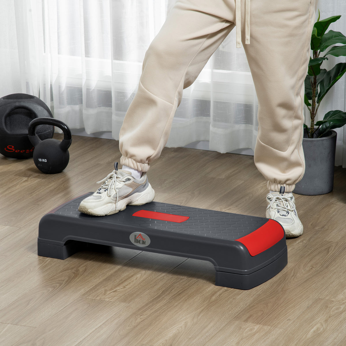 Step aerobica fitness altezza regolabile 3 livelli superficie antiscivolo 78 x 28 x 20 cm grigio e rosso