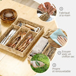 Panier de rangement tressé en jacinthe d'eau avec 4 compartiments, pour salle de bain, chambre à coucher, naturel