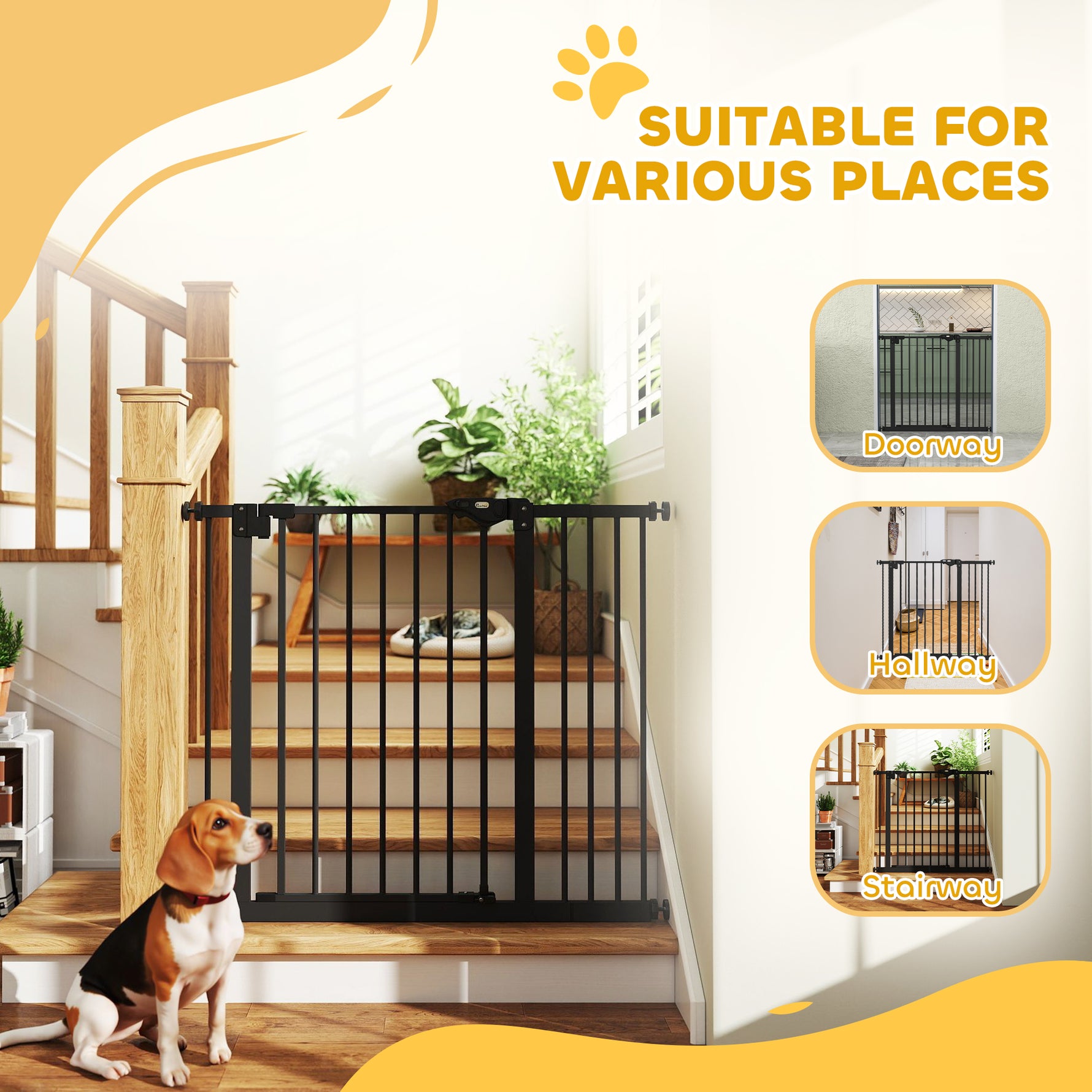 Barrière de sécurité animaux porte fermeture automatique système de double verrouillage sans perçage 1 extension noir