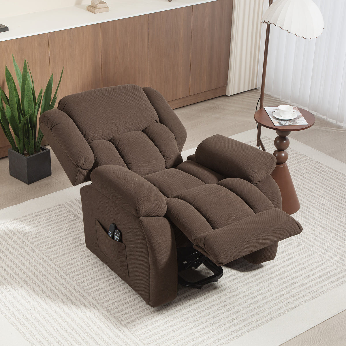 Fauteuil releveur électrique, fauteuil relax électrique avec fonction massage et chauffage, 93 x 104 x 100 cm, marron