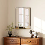 Miroir mural 80 x 60 cm avec étagère en bois, miroir rectangulaire moderne avec cadre en métal, noir