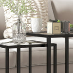 Lot de 2 tables basse gigogne, tables d'appoint empilable, plateau verre trempé cadre acier, patins antidérapants, noir