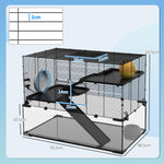 Cage hamster cage rongeur 3 niveaux avec roue rampes maisonnette abreuvoir mangeoire 76,5L x 48,5l x 54,5H cm noir