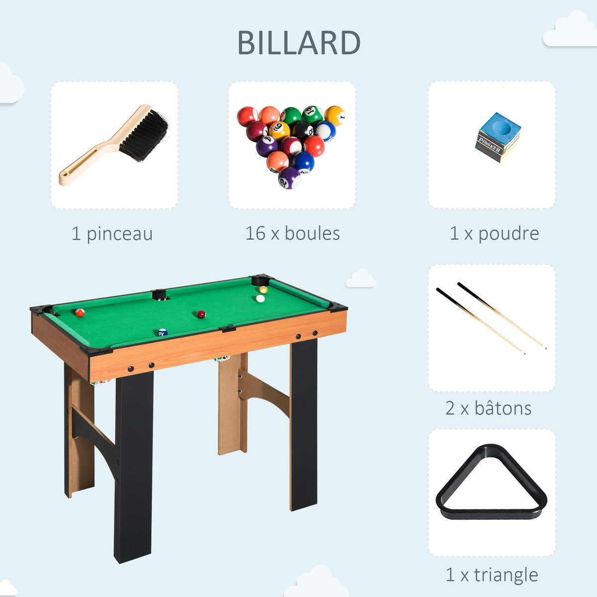Mini Table multi jeux 4 en 1 babyfoot billard air hockey ping-pong avec accessoires en bois 92L x 78l x 80H cm