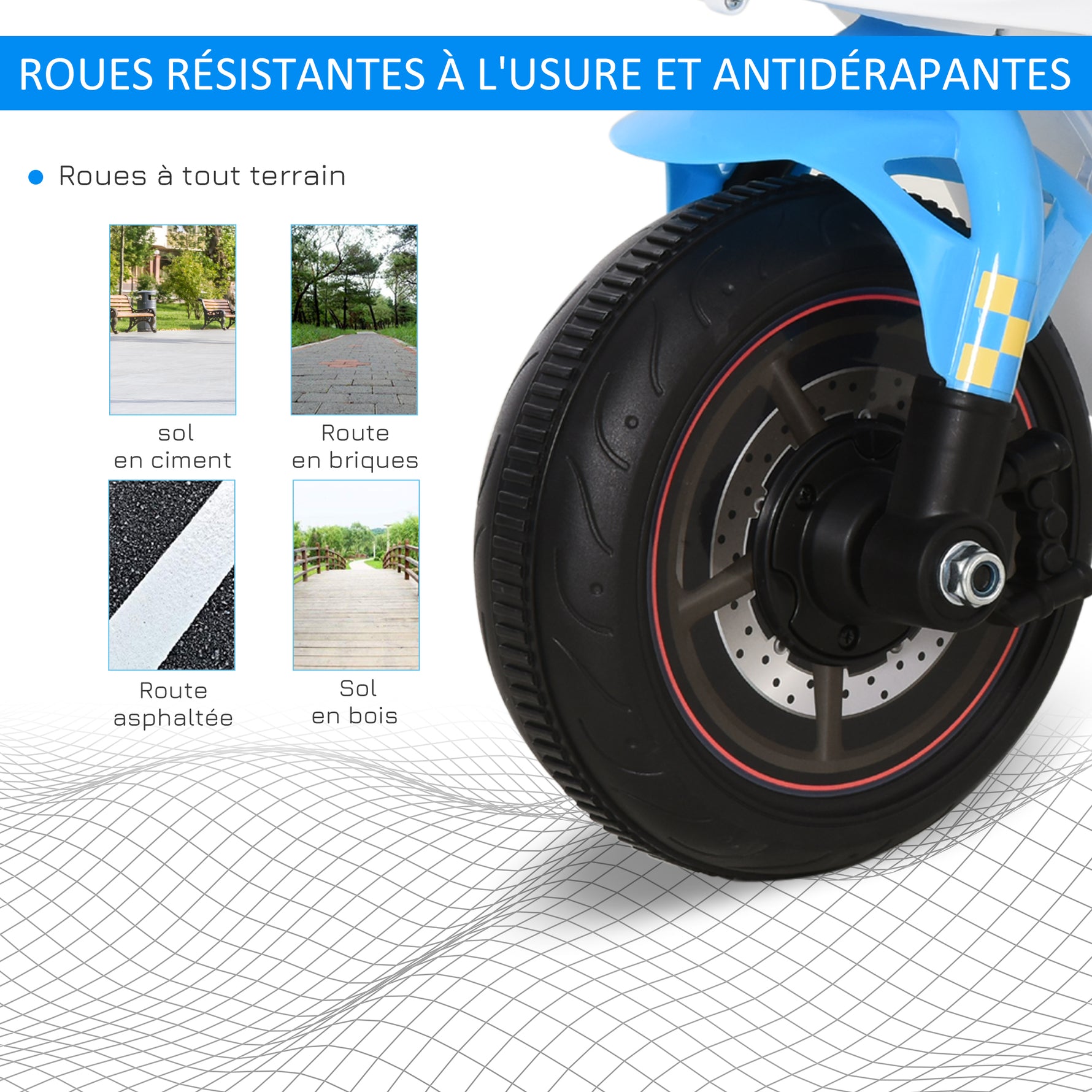 Porteur Enfants Moto de Course Effets musicaux et Lumineux Coffre Rangement Bleu Blanc