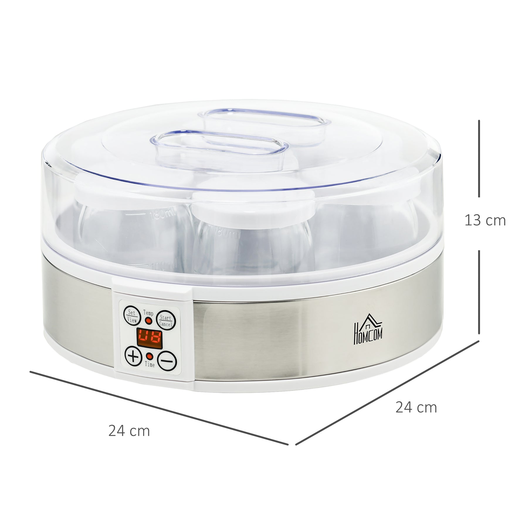 Yaourtière 7 pots de 180ml machine à yaourt électrique en acier inoxydable thermostat réglable 24 x 24 x 13 cm blanc
