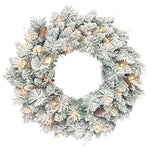 Couronne de Noël lumineuse 60 cm avec 35 LED blanc chaud, minuterie, 98 pointes, pommes de pin, vert et blanc