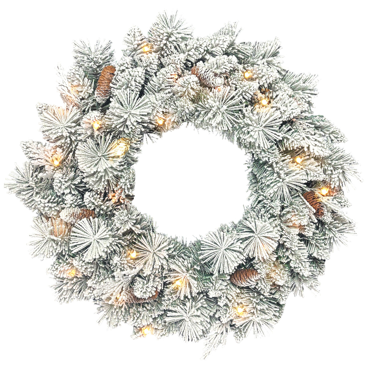 Couronne de Noël lumineuse 60 cm avec 35 LED blanc chaud, minuterie, 98 pointes, pommes de pin, vert et blanc