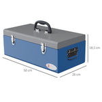 Caisse boite à outils en métal transportable avec 3 poignées, 2 loquets, dim. 50L x 26l x 18,5H cm, bleu