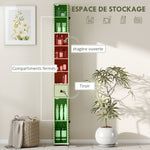 Tall bathroom storage cabinet, 1 drawer, 4 adjustable shelves and 2 cupboards, 20 x 20 x 180 cm, green
