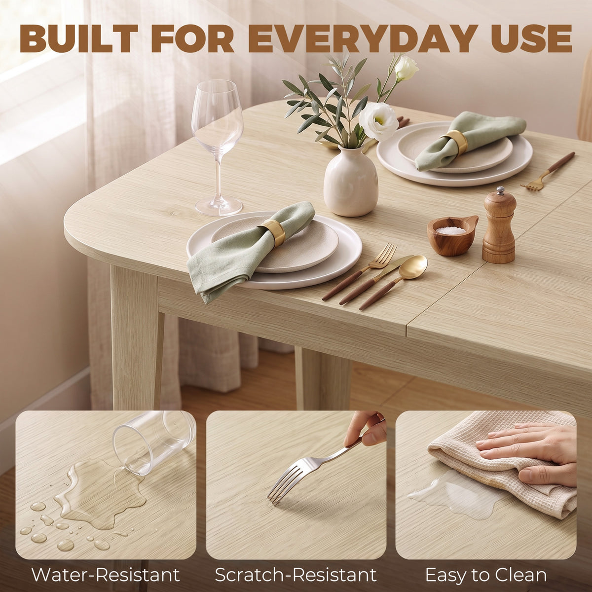 Tavolo da pranzo allungabile per 4-6 persone, 140-180 cm, tavolo da cucina ovale con bordi arrotondati, rovere