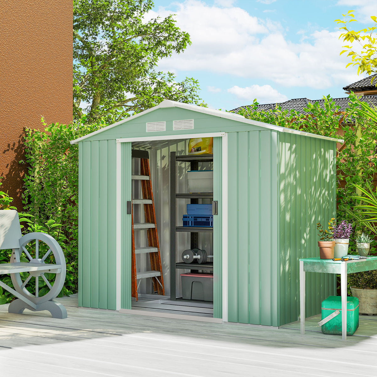 Abri de Jardin 2,42 m² - Remise pour Outils avec Fondation - cabanon Porte verrouillable - tôle d'acier Vert clair