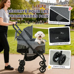 Hondenbuggy 3-in-1 Afneembaar Opvouwbaar Uitneembare Reiswieg en Ritsloos Vering Grijs