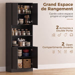 Buffet Haut Cuisine, Armoire de Cuisine, 4 Portes à Fermeture Douce, 2 Compartiments Ouverts et Étagères Réglables, Noir