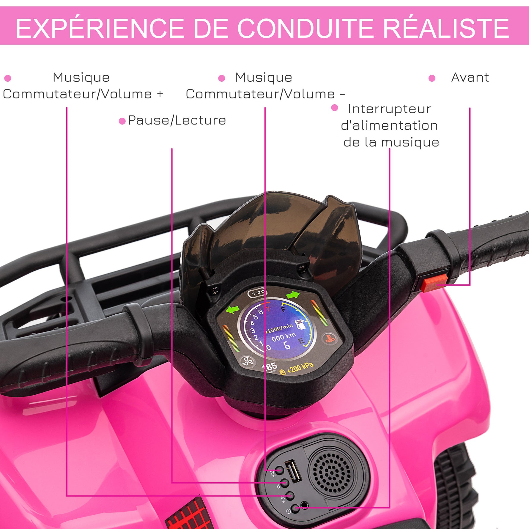 Quad buggy voiture électrique enfant quad électrique 18-36 mois 6 V 2 Km/h max. rose