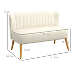 Canapé 2 places, canapé de salon en tissu aspect lin, assise rembourrée et pieds en bois d'hévéa, 117x56,5x77cm, crème