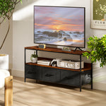 Meuble TV, meuble télé pour téléviseur jusqu'à 55 pouces avec 3 tiroirs et pieds en acier 120 x 29 x 56 cm brun rustique