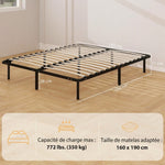 Bettrahmen 160 x 190 cm, Doppelbett aus Massivholz mit Lattenrost und Fußteil, Stauraum darunter, schwarz