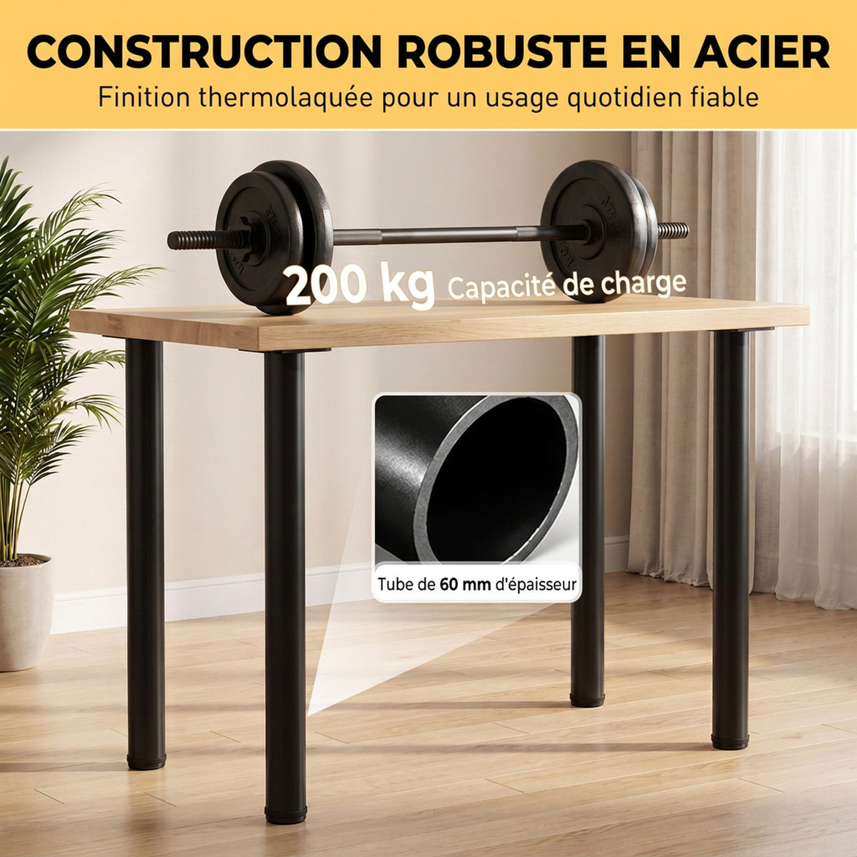 Set di 4 gambe per tavolo in metallo, stile industriale, con viti autofilettanti e piedini regolabili, 73 x 6 x 6 cm, nero