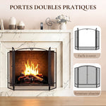 Pare-feu de Cheminée Pliable 3 Panneaux, 2 Portes, Style Moderne, Pare-Étincelles Cheminée en Métal, 122x10x75cm, Noir