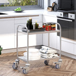 Chariot de service desserte de cuisine à roulettes 2 étagères 80L x 45l x 82H cm acier inox. chromé