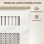 Couvercle de Radiateur en Bois à Lattes avec Détails Croisés et Étagère Supérieure, 78 x 19 x 81 cm, Blanc