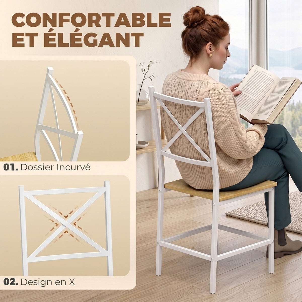 Set da pranzo con tavolo e 4 sedie per 4 persone, tavolo da cucina pieghevole da 105 cm, sedie impilabili, rovere