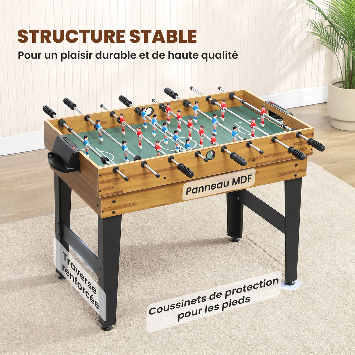 Table multijeux 13 en 1, table de jeu baby-foot, billard, ping-pong, 121x109x80cm, pour enfants et adultes, noyer clair