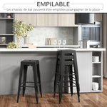 Lot de 4 tabourets de Bar Empilable Chaise de Bar Industriel avec Repose-Pied Hauteur d'Assise 76 cm, cadre en métal, style rétro, pour salle à manger, balcon, bistrot ou bar, Noir