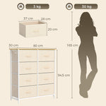 Commode 8 Tiroirs en Tissu, Meuble de Rangement avec 4 Poches, 2 Crochets, Structure en Acier, 80 x 30 x 94,5 cm, Beige